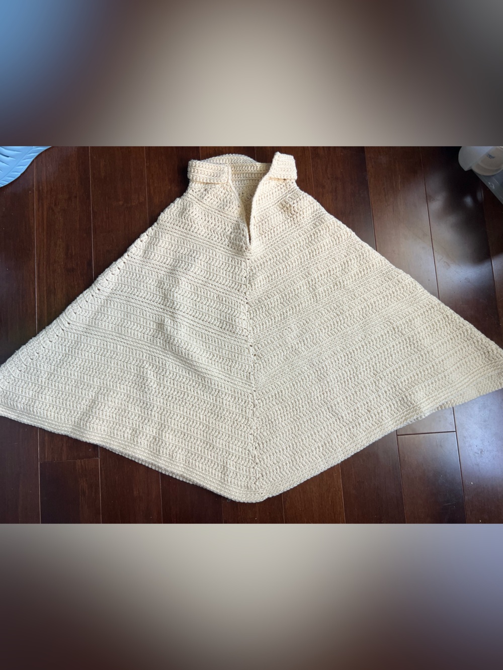 VTG 70s Handmade Crochet Turtleneck Poncho Cream Asymmetric Boho Cape XS S M
